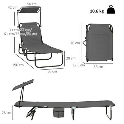 Outsunny Set of Two Folding Sun Loungers, with Adjustable Backs and Sun Canopies - Grey