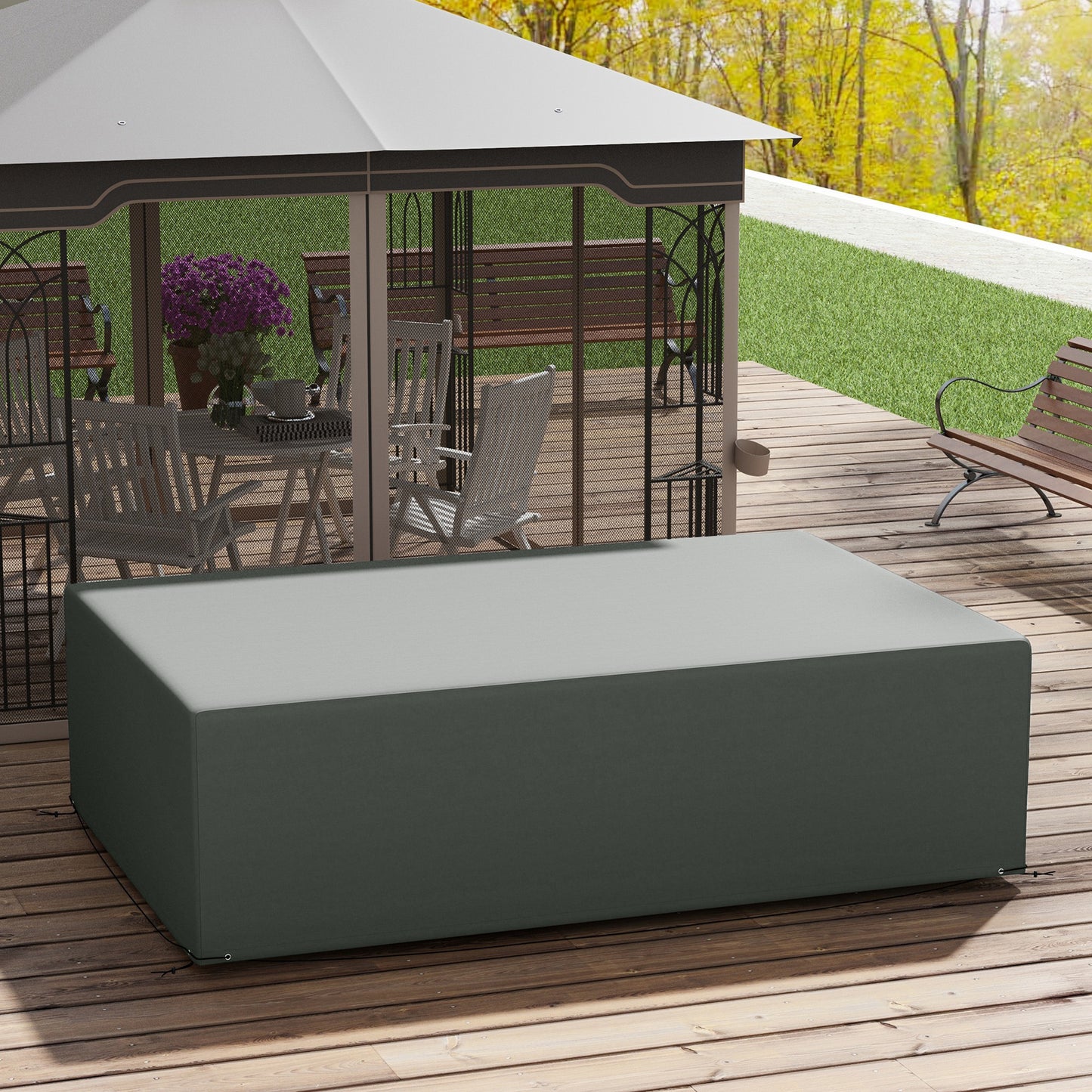 Pokrowiec na meble ogrodowe Outsunny Outdoor Garden Furniture Wodoodporny, anty-UV 600D, wytrzymały pokrowiec na meble ogrodowe Oxford z tkaniny prostokątnej, ciemnoszary, 245 x 165 x 66 cm
