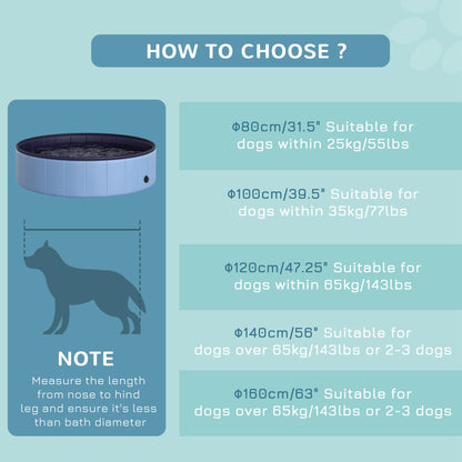 PawHut Foldable Dog Paddling Pool Pet Cat Swimming Pool Indoor/Outdoor Collapsible Summer Bathing Tub Shower Tub Puppy Washer (â120 √É‚Äî 30H cm, Blue)