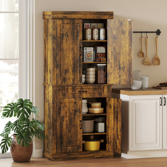 HOMCOM Tall Kitchen Cupboard, Kitchen Pantry Cabinet with Drawer, Shelves, Brown