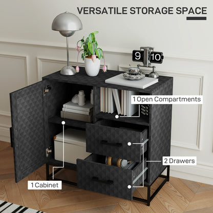 HOMCOM Sideboard with Adjustable Shelf, Freestanding Sideboard Storage Cabinet with Open Compartment and 2 Drawers, Black