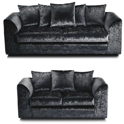 Classic Design Crushed Velvet 3+2 Sofas - Silver or Black