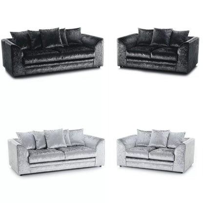 Classic Design Crushed Velvet 3+2 Sofas - Silver or Black