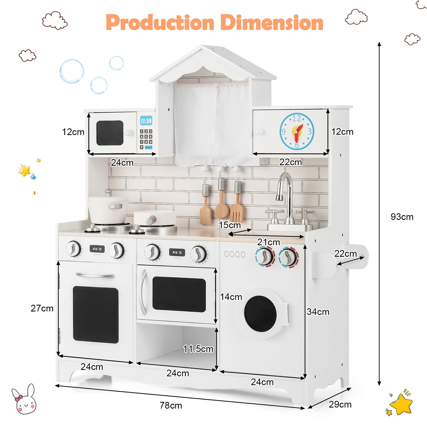 Wooden Pretend Kitchen Toys with Knobs and Open Shelf