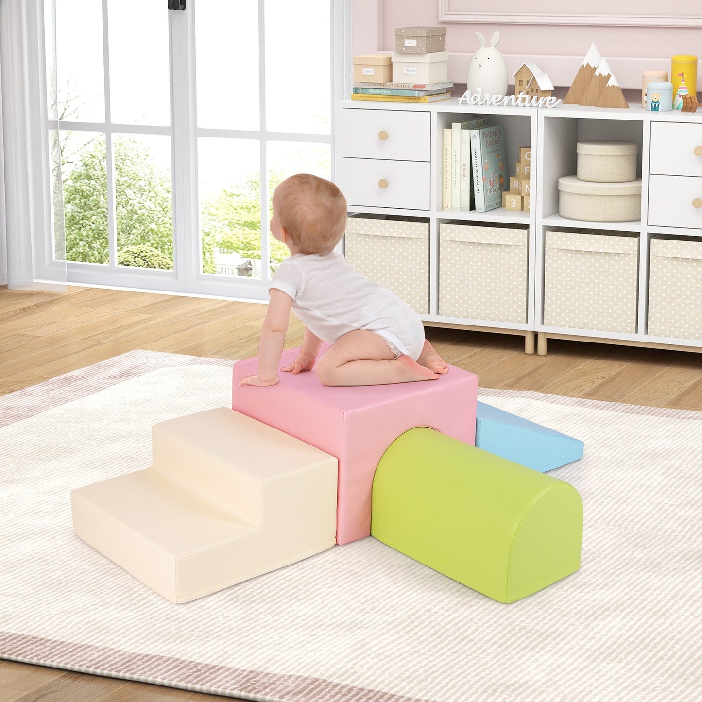 Climb and Crawl Foam Block Play Set for Infant Baby and Toddlers-Pink