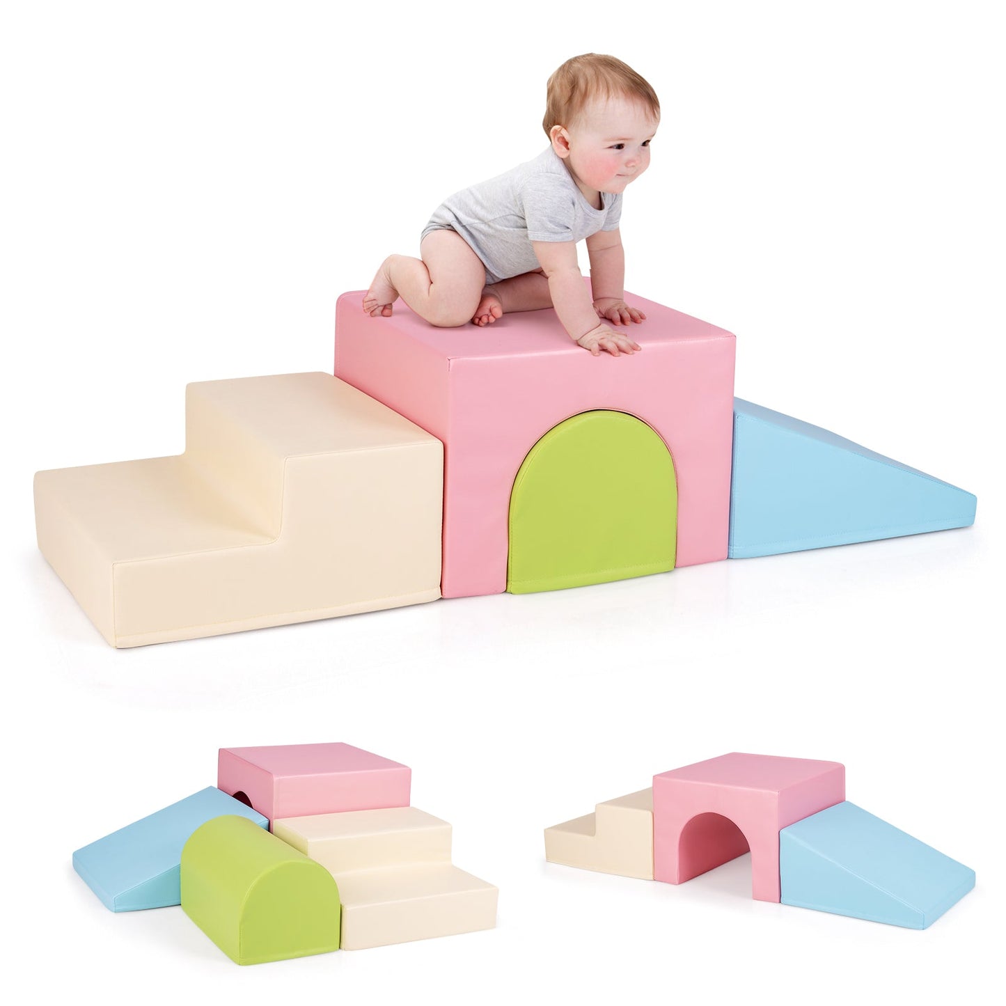 Climb and Crawl Foam Block Play Set for Infant Baby and Toddlers-Pink