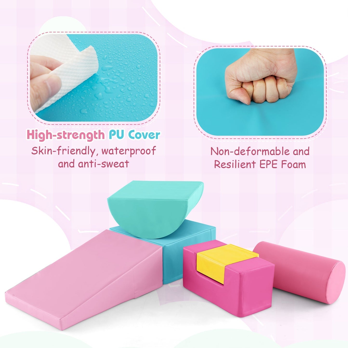 Foam Climbing Blocks with PU Cover for Toddlers 1-3-Pink