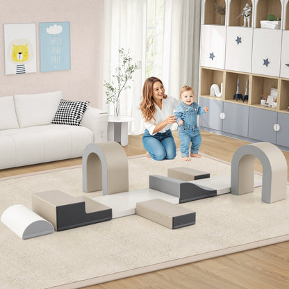 10-Piece Foam Climbing Blocks for Crawling Climbing and Sliding-Grey