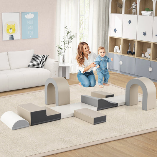 10-Piece Foam Climbing Blocks for Crawling Climbing and Sliding-Grey