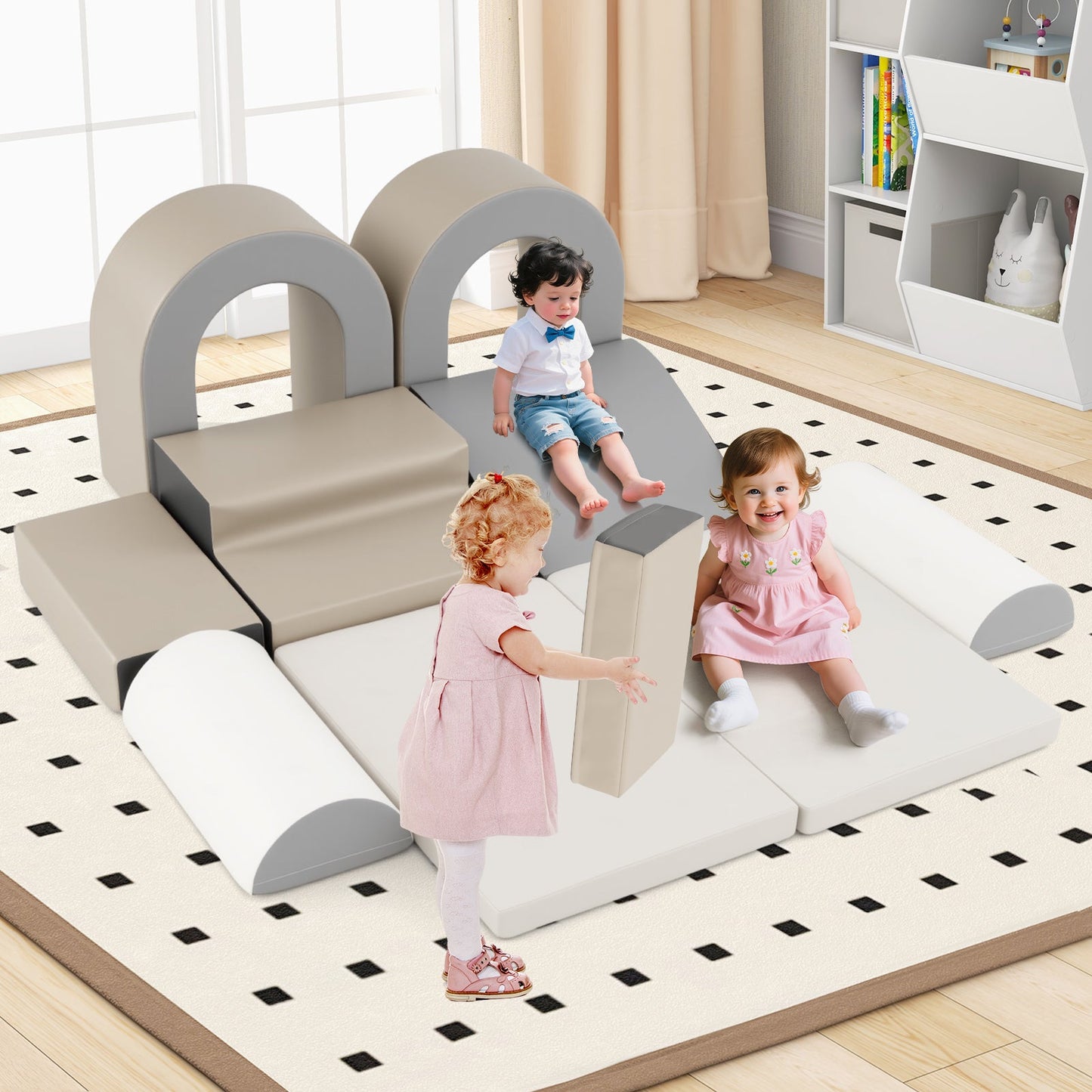 10-Piece Foam Climbing Blocks for Crawling Climbing and Sliding-Grey