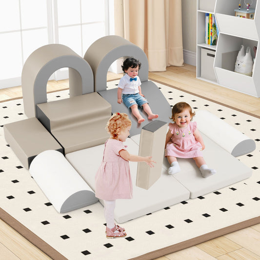 10-Piece Foam Climbing Blocks for Crawling Climbing and Sliding-Grey