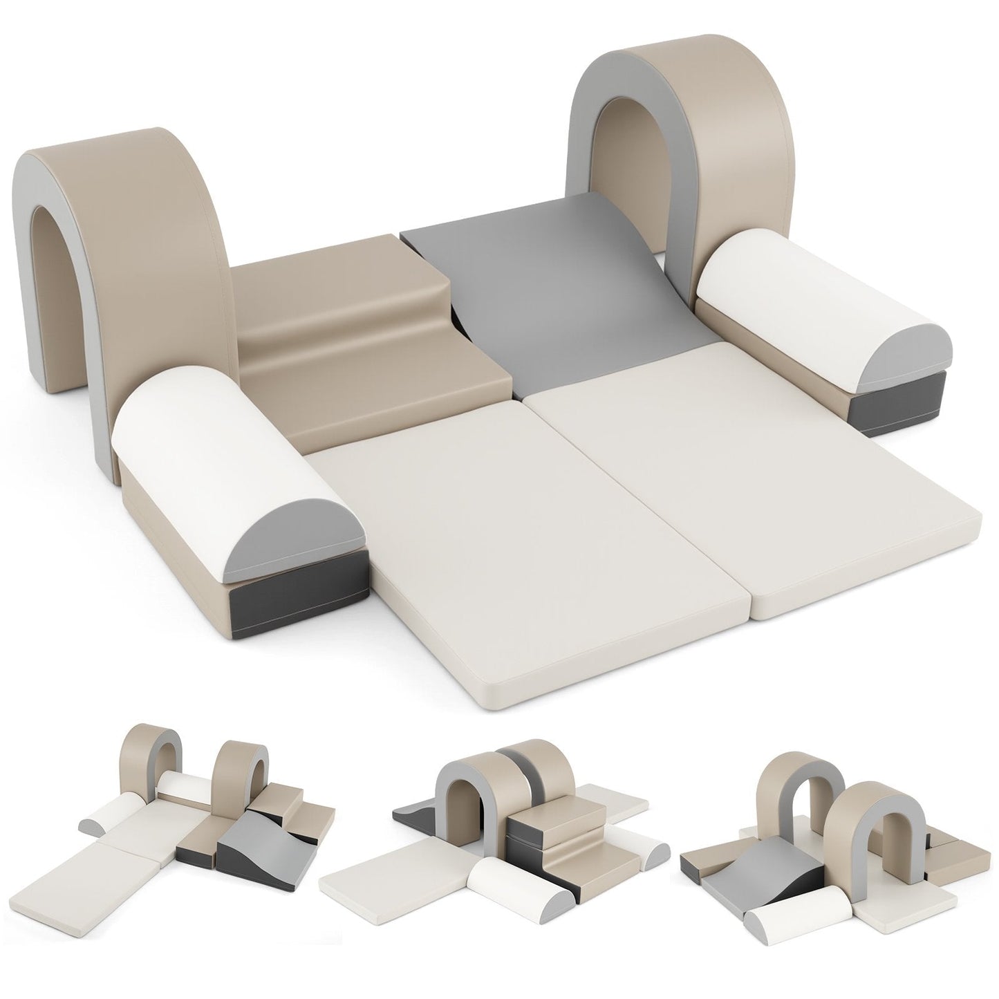 10-Piece Foam Climbing Blocks for Crawling Climbing and Sliding-Grey