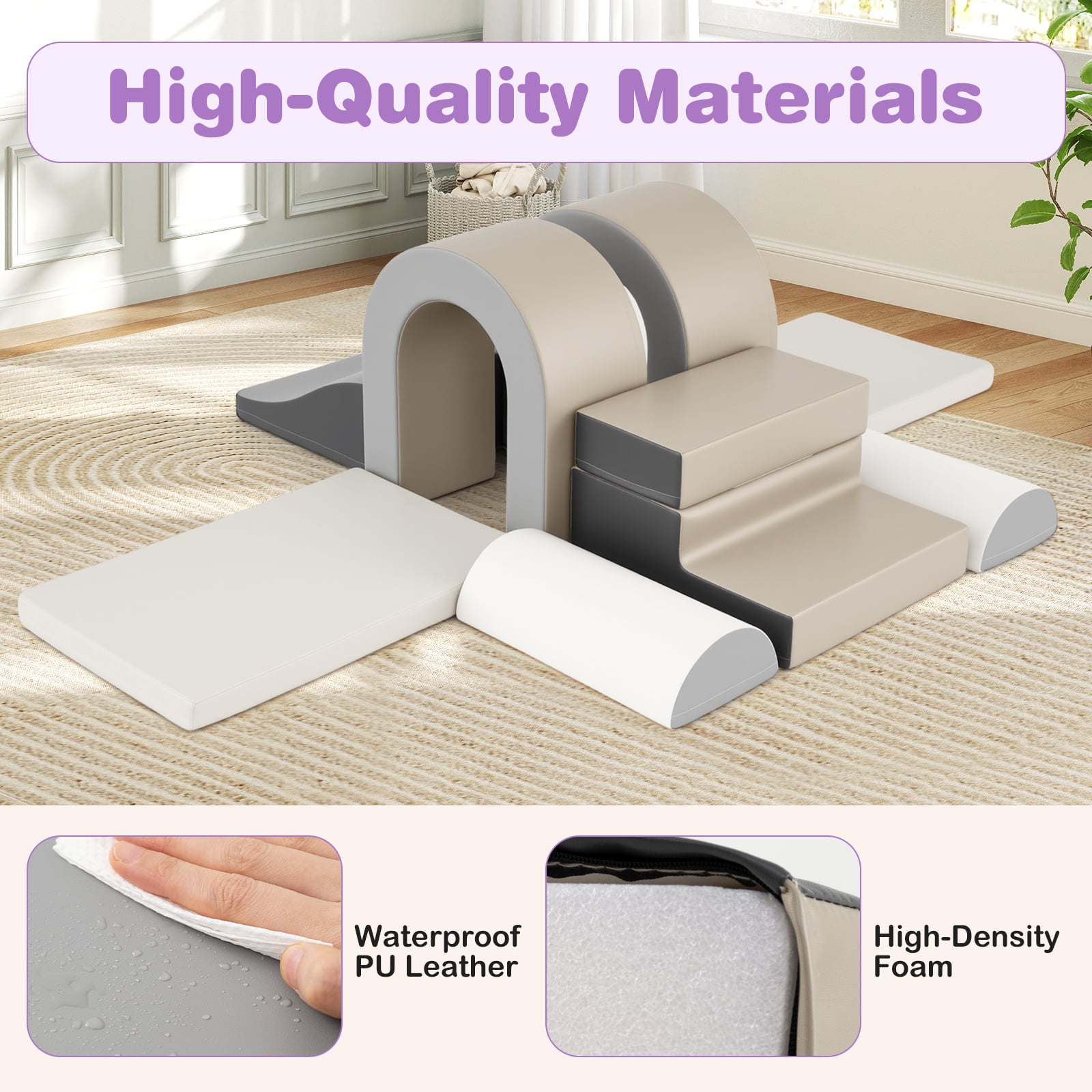 10-Piece Foam Climbing Blocks for Crawling Climbing and Sliding-Grey