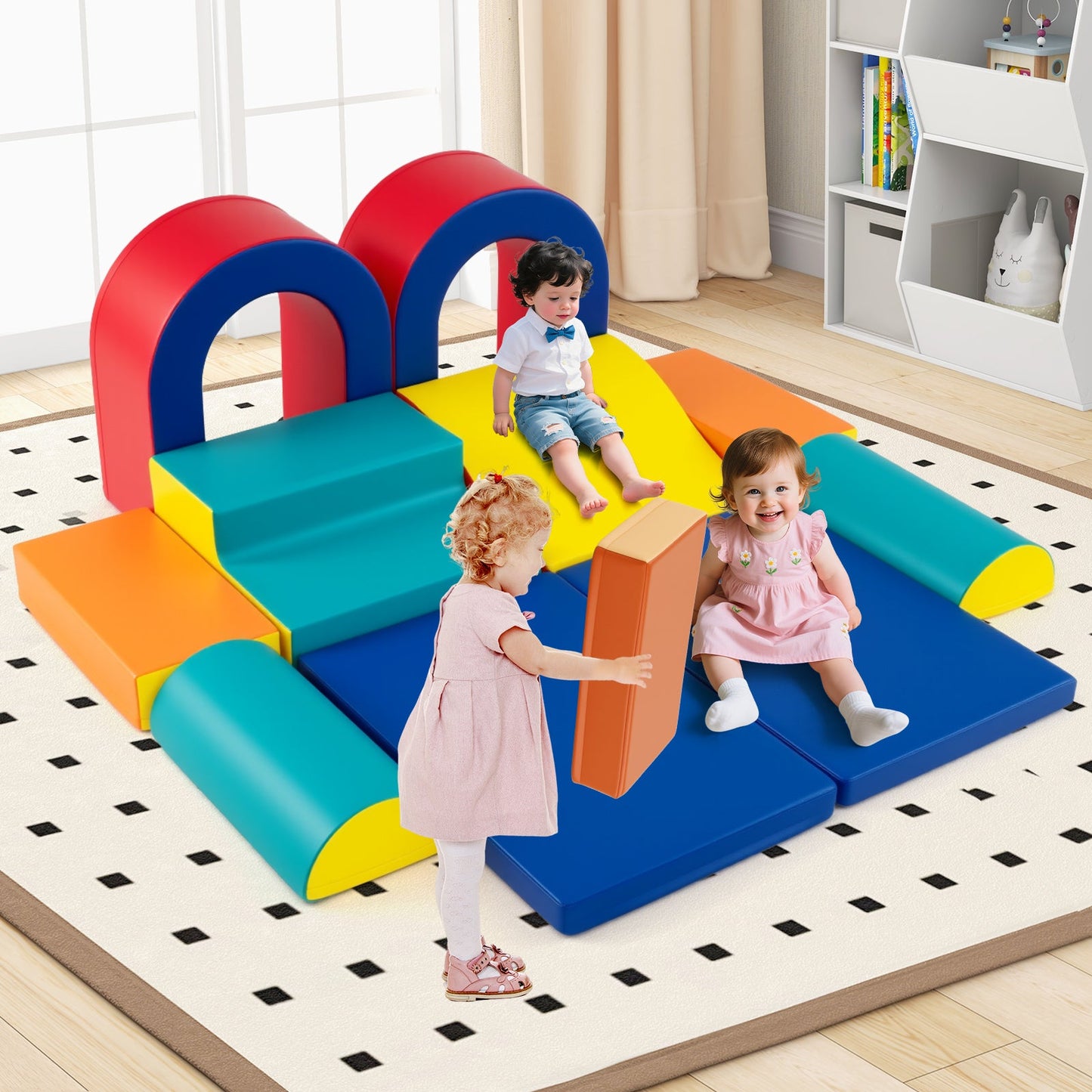 10-Piece Foam Climbing Blocks for Crawling Climbing and Sliding-Red