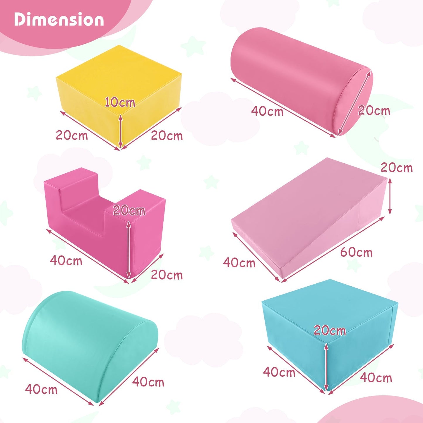 Foam Climbing Blocks with PU Cover for Toddlers 1-3-Pink