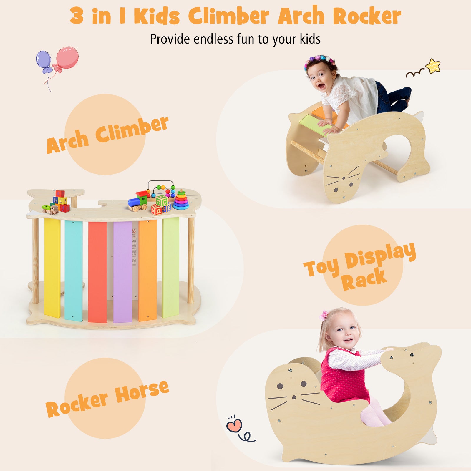 3-in-1 Climbing Toy Set for for 3-14 Years Old Toddlers-Multicolor