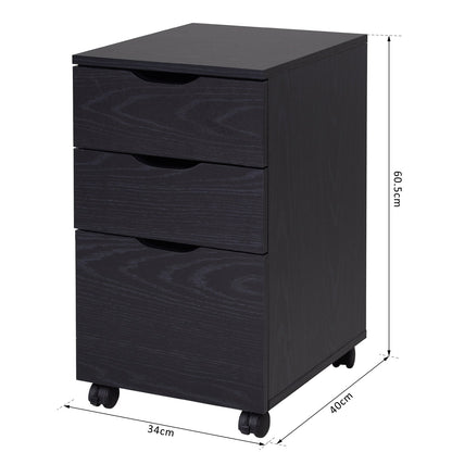 3-Drawer File Cabinet Under Desk Office Storage Cabinet A4/Letter/Binders Movable W/ Slide Wheels Black Oak Color