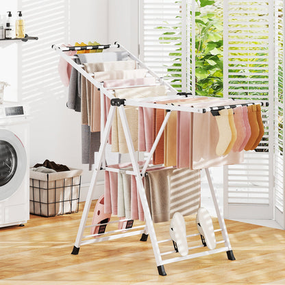 Clothes Drying Rack Foldable Laundry Drying Rack with 16 Drying Rails-White