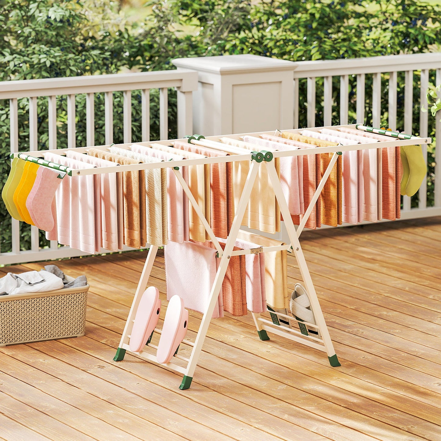 Clothes Drying Rack Foldable Metal Laundry Drying Rack-Beige