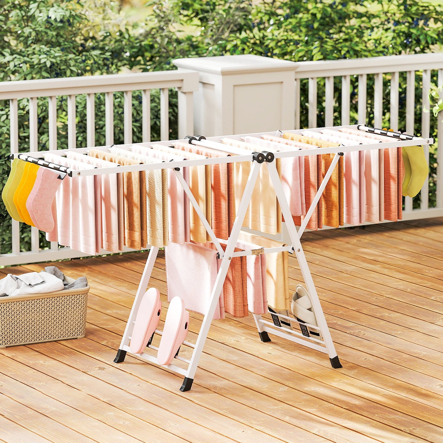 Clothes Drying Rack Foldable Metal Laundry Drying Rack-White