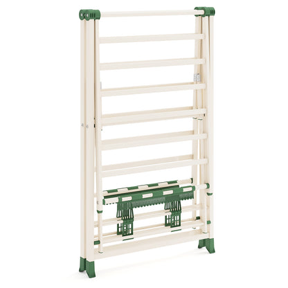 Clothes Drying Rack Foldable Laundry Drying Rack with 18 Drying Rails-Beige