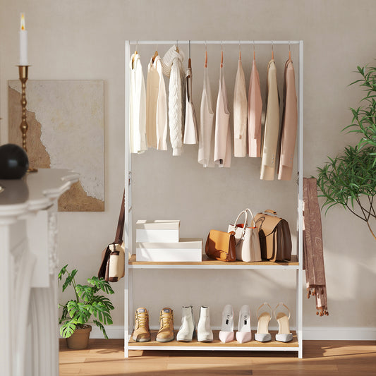 Clothes Rack with 2 Shelves for Laundry Room Bed Room-Natural