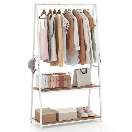 Clothes Rack with 2 Shelves for Laundry Room Bed Room-Natural