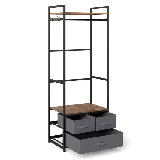 Clothes Rack with Drawers and Shelves for Entryway and Bedroom-Rustic Brown
