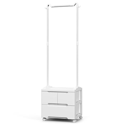 Clothing Rack with Drawers Rolling Garment Rack with Side Hooks-White