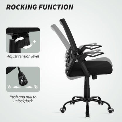 Vinsetto Mesh Office Chair, Computer Desk Chair with Flip-up Armrests, Lumbar Back Support and Swivel Wheels, Black
