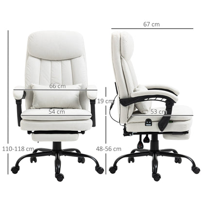 Vinsetto Office Chair, Ergonomic Desk Chair with 6-Point Vibration Massage and Lumbar Heating, Computer Chair with Lumbar Support Pillow, 155  Reclining Back and Footrest, Cream White