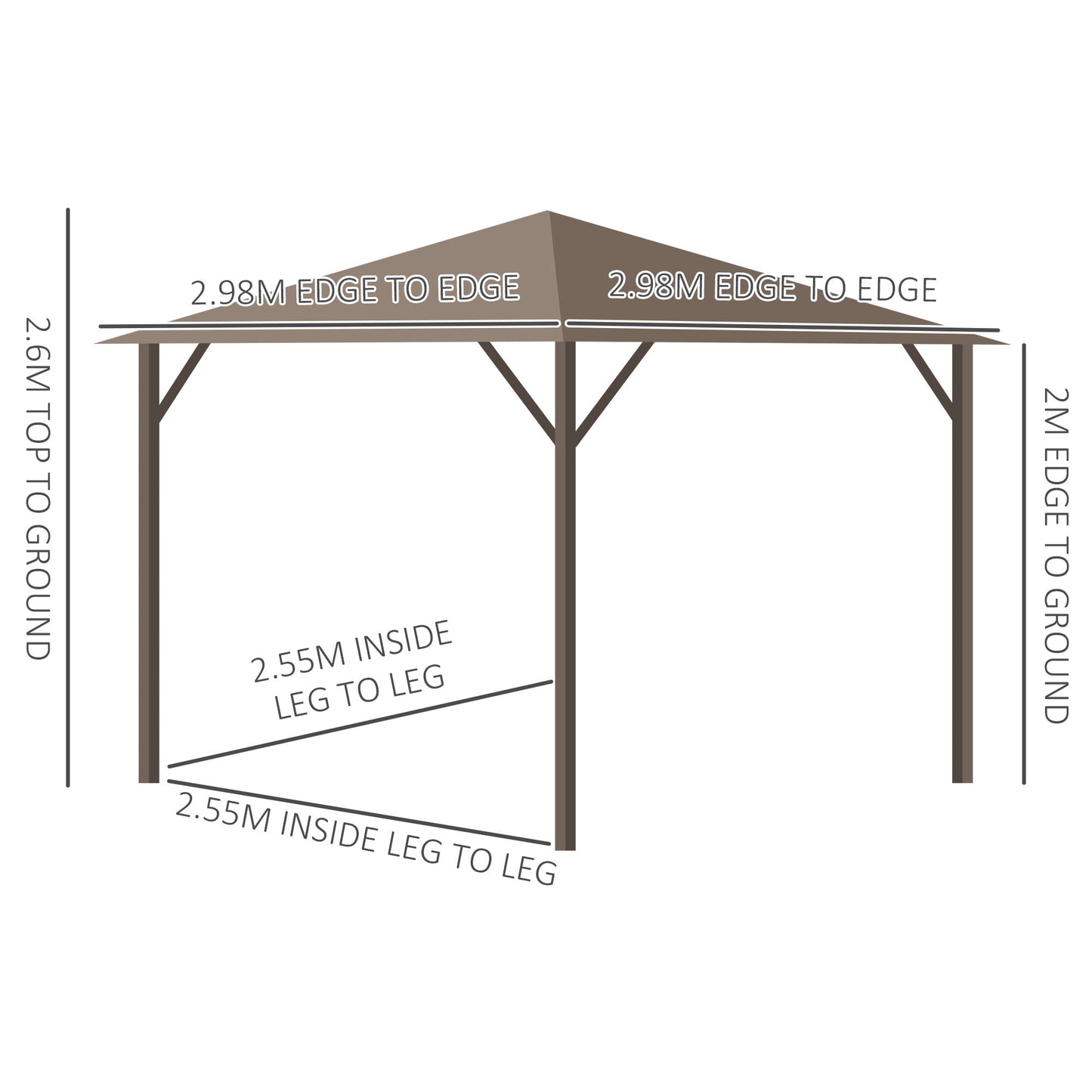 Outsunny 3 x 3 m Hardtop Gazebo with Netting and Curtains, Garden Gazebo Canopy Shelter with Metal Roof, Aluminium Frame, for Garden, Lawn, Deck, Bronze Tone