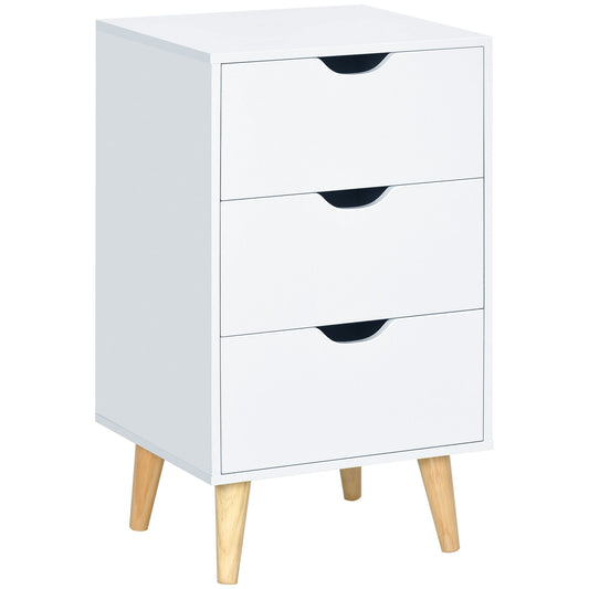 HOMCOM Bedside Table, Bedside Cabinet with 3 Drawers, Side End Table with Pine Wood Legs for Bedroom Living Room, Cream White