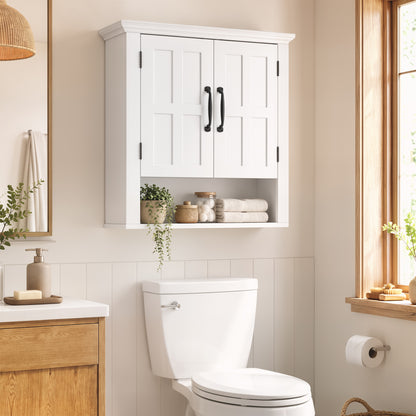 HOMCOM Bathroom Wall Cabinet, Medicine Cabinet, Kitchen Cupboard with 2 Doors and Adjustable Shelf, White