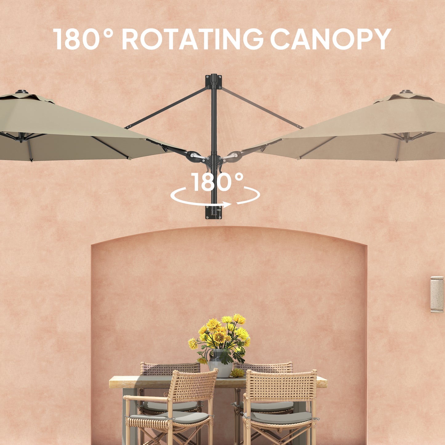 Outsunny 3(m) Parasol ścienny z uchwytem - khaki