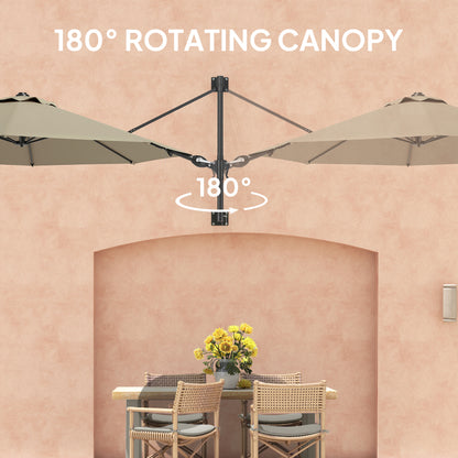 Outsunny 3(m) Parasol ścienny z uchwytem - khaki