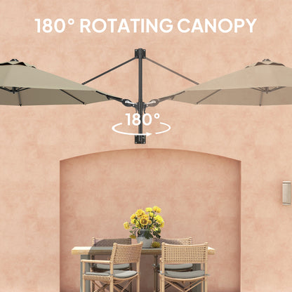Outsunny 3(m) Wall-Mounted Parasol Shade, with Handle - Khaki