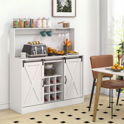 Coffee Bar Cabinet with Charging Station and Sliding Doors-White