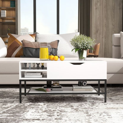 Lift Top Coffee Table with Hidden Compartment and Removable Shelf-White