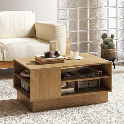 Wooden coffee table with storage space &amp; open compartments living room table side table sofa table natural