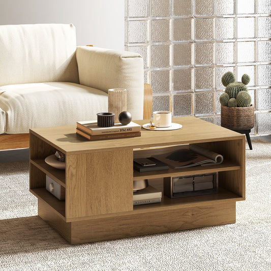 Wooden coffee table with storage space &amp; open compartments living room table side table sofa table natural