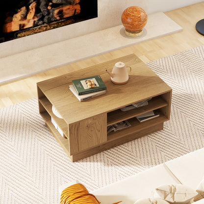 Wooden coffee table with storage space &amp; open compartments living room table side table sofa table natural