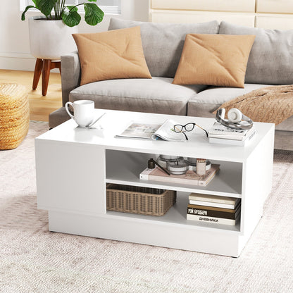 Wooden coffee table with storage space &amp; open compartments living room table side table sofa table white