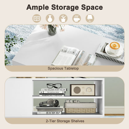 Wooden coffee table with storage space &amp; open compartments living room table side table sofa table white