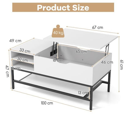 Lift Top Coffee Table with Hidden Compartment and Removable Shelf-White
