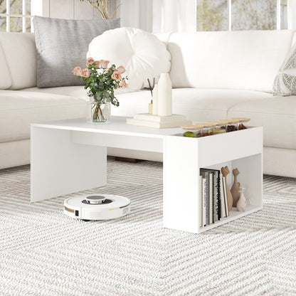 Coffee Table 85cm Coffee Table with Double-Layer Storage Space-White