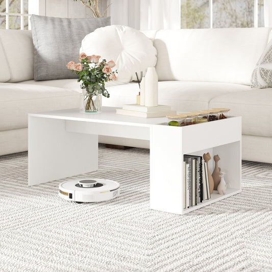 Coffee Table 85cm Coffee Table with Double-Layer Storage Space-White