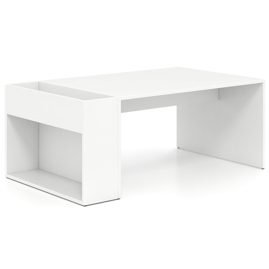 Coffee Table 85cm Coffee Table with Double-Layer Storage Space-White