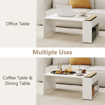 Coffee Table 85cm Coffee Table with Double-Layer Storage Space-White