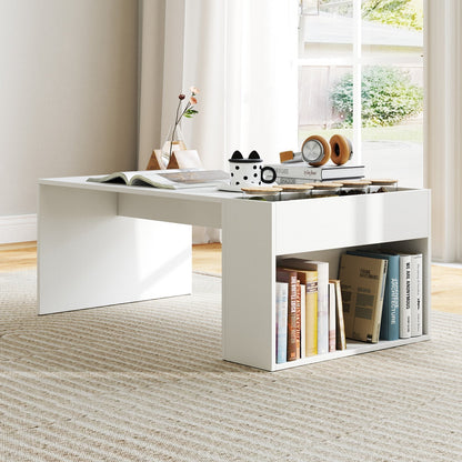 Coffee Table 85cm Coffee Table with Double-Layer Storage Space-White